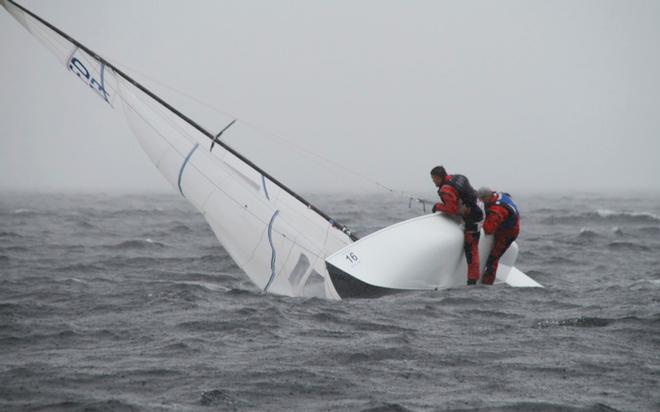 Capsizes and breakages affected many competitors today - Flying Dutchmen Worlds day one. © Alan Henderson